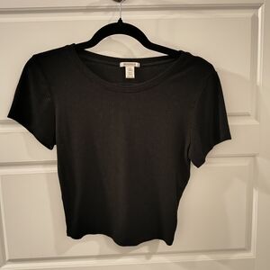 Bozzolo Black Ribbed Short Sleeve Tee